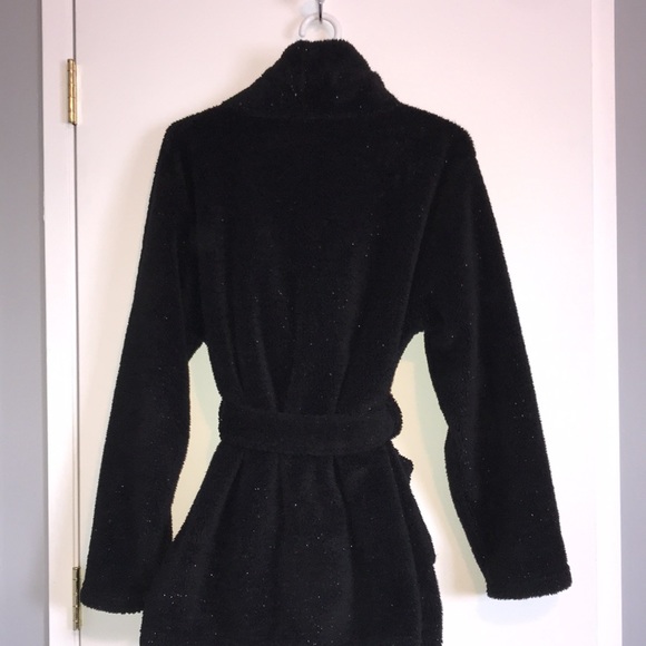 LA VIE EN ROSE Black Glitter Short Plush Robe Womens S/M - Picture 5 of 7